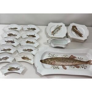 Antique FRIEDA 25 piece Fish Service – Pike – c. 1890-1920 German Porcelain RARE